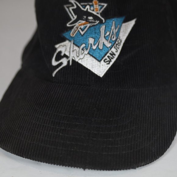 Retro VTG 90s Official American Needle San Jose Sharks Corduroy Snapback Hat - Picture 4 of 9
